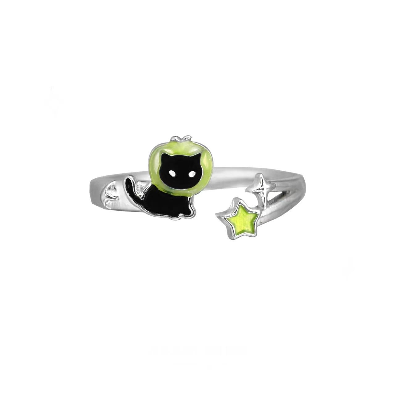 Green Whimsy Cat Ring – Apple &amp; Star