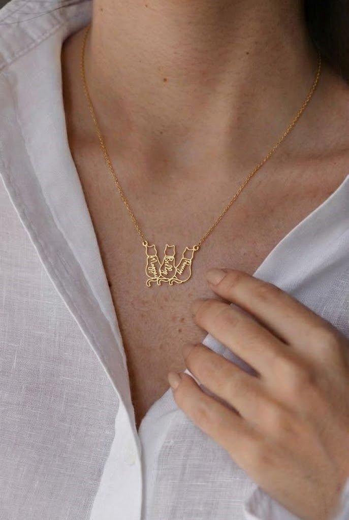 Trio Cat Silhouette Necklace